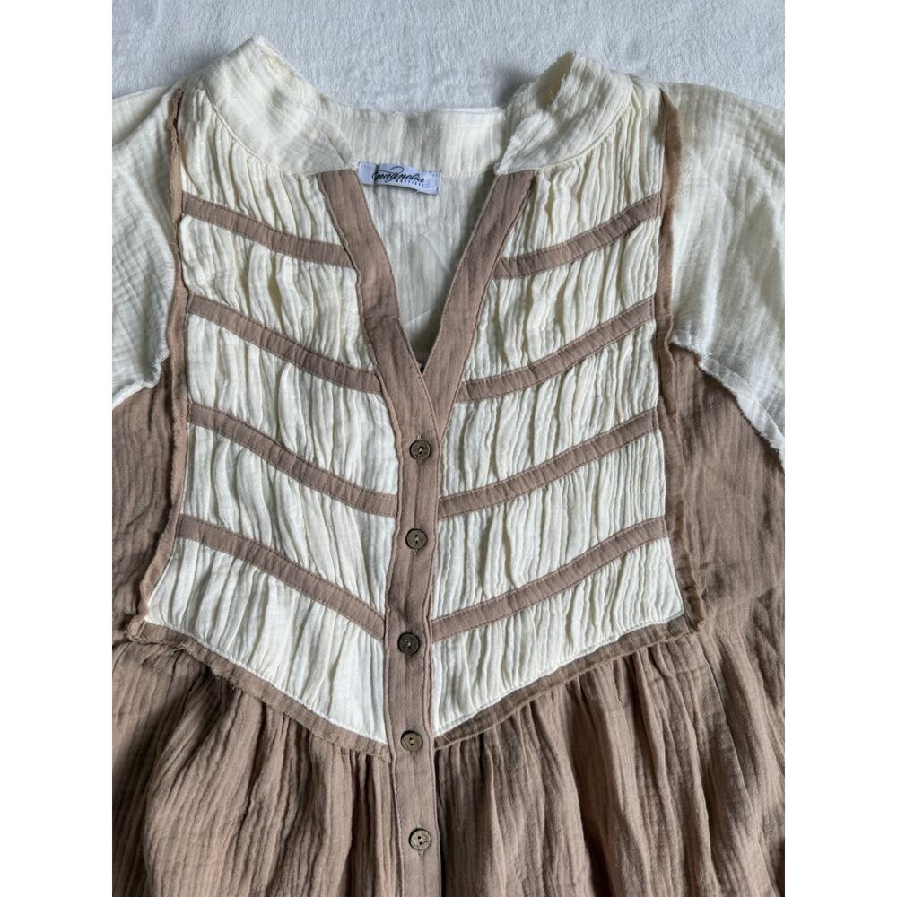 Magnolia Boutique Chic Babydoll Cream Color Block Tunic Dress Size Medium - Picture 5 of 16
